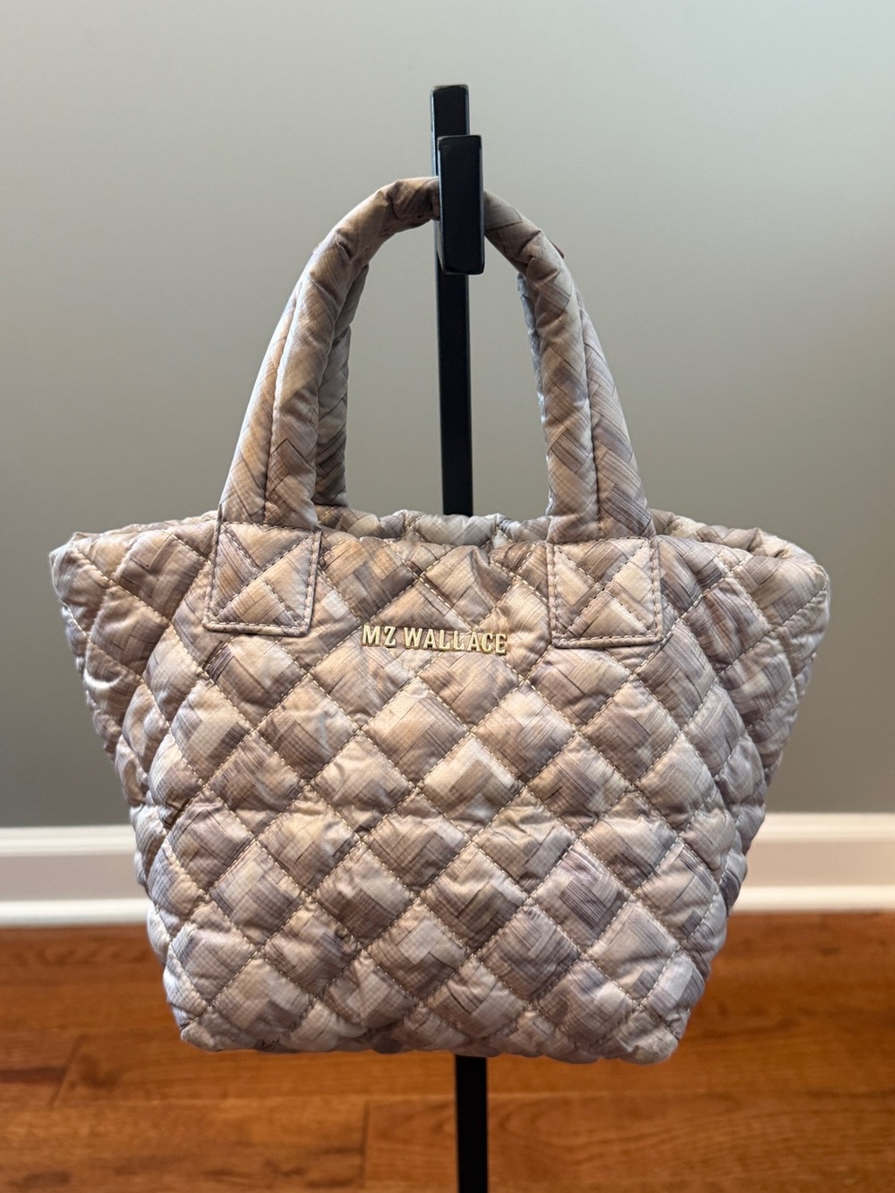 MZ Wallace Quilted Mini Tote in Taupe Plaid Sz M